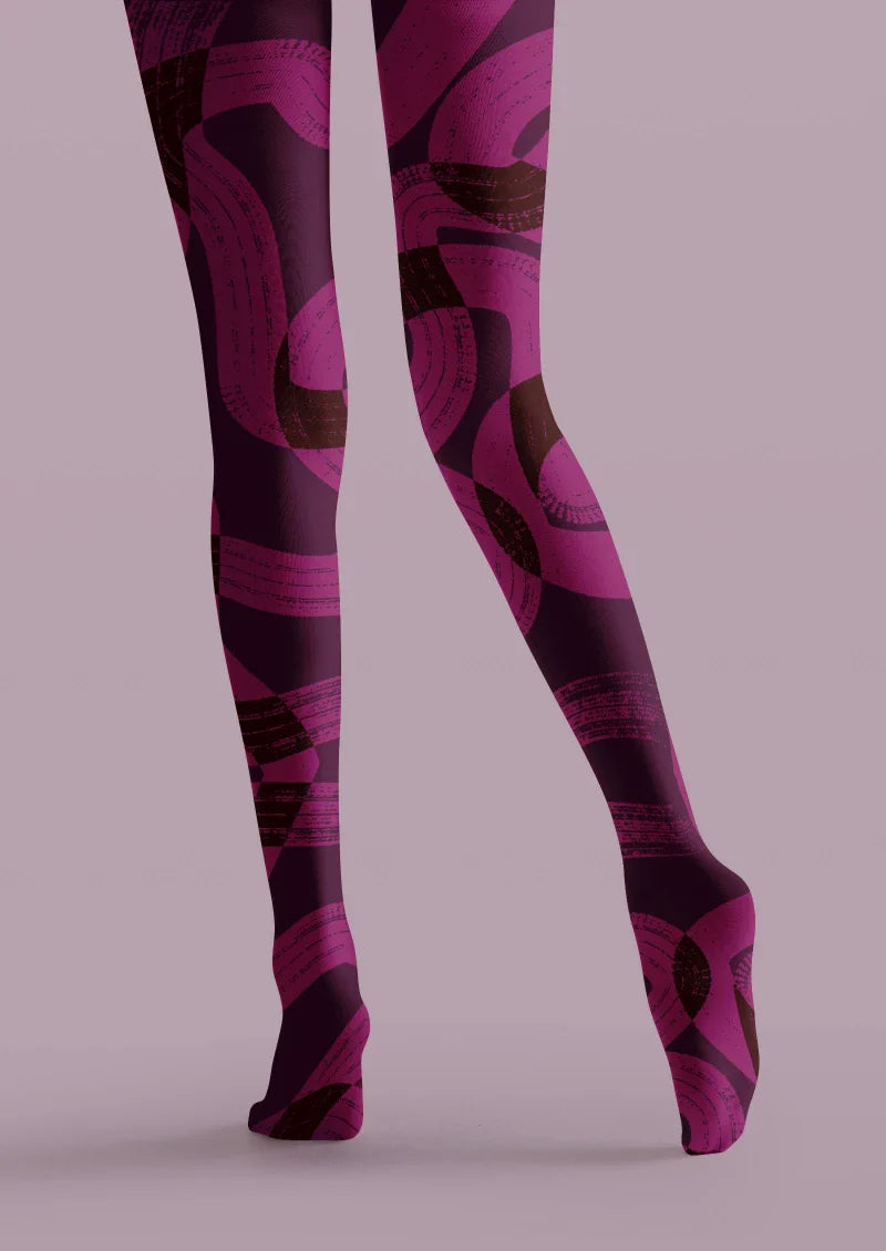 Purple Abstract Pattern Tights Hosiery Pantyhose