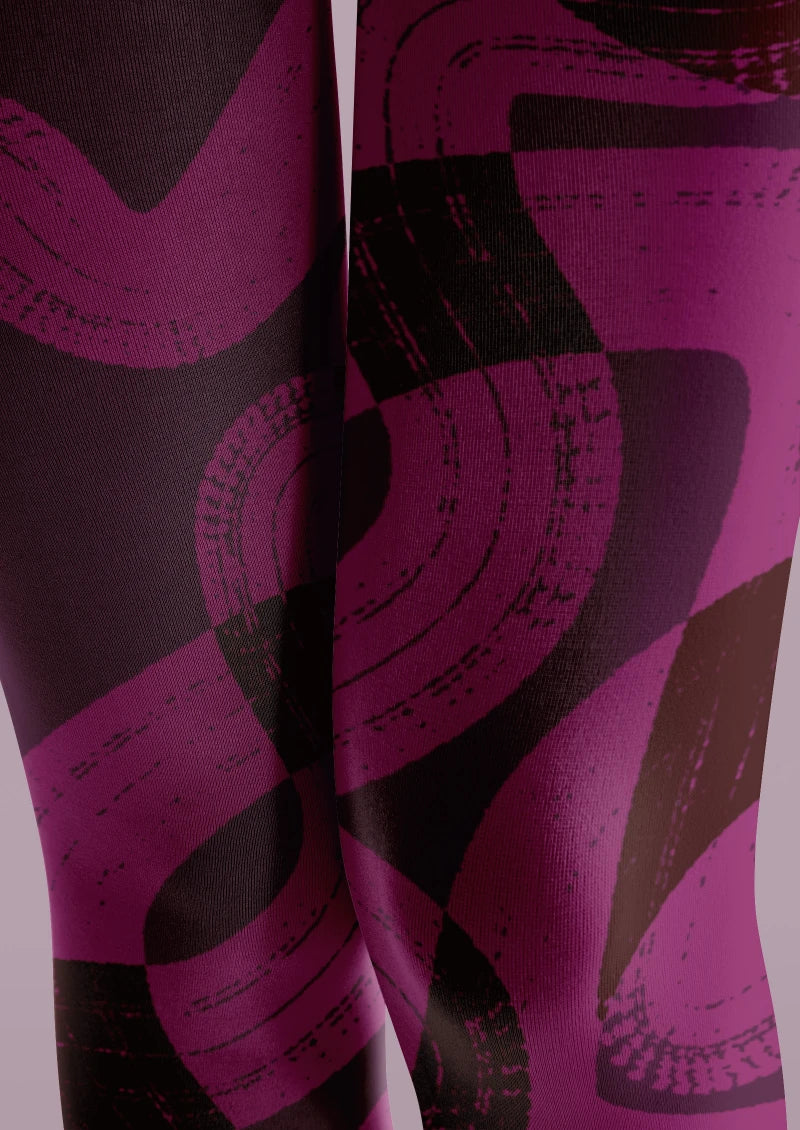 Purple Abstract Pattern Tights Hosiery Pantyhose