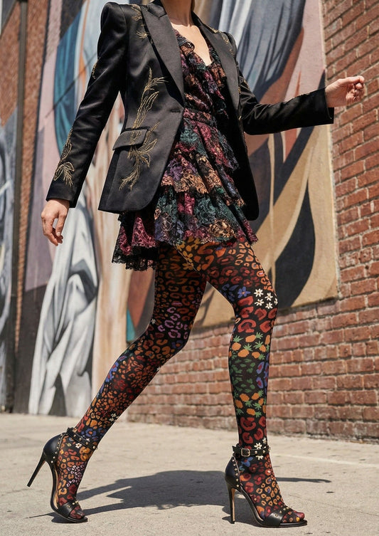 Colorful Floral Print Tights Hosiery Pantyhose