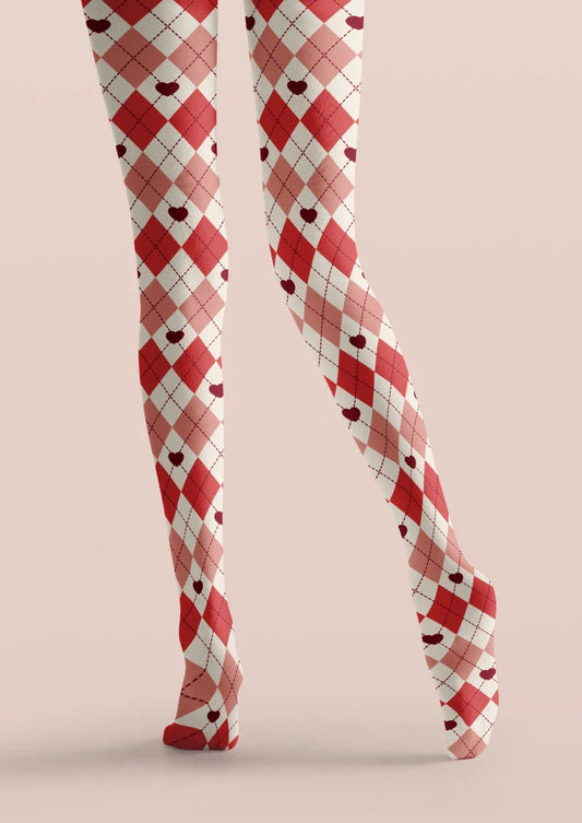 Red White Argyle Tights Hosiery Pantyhose