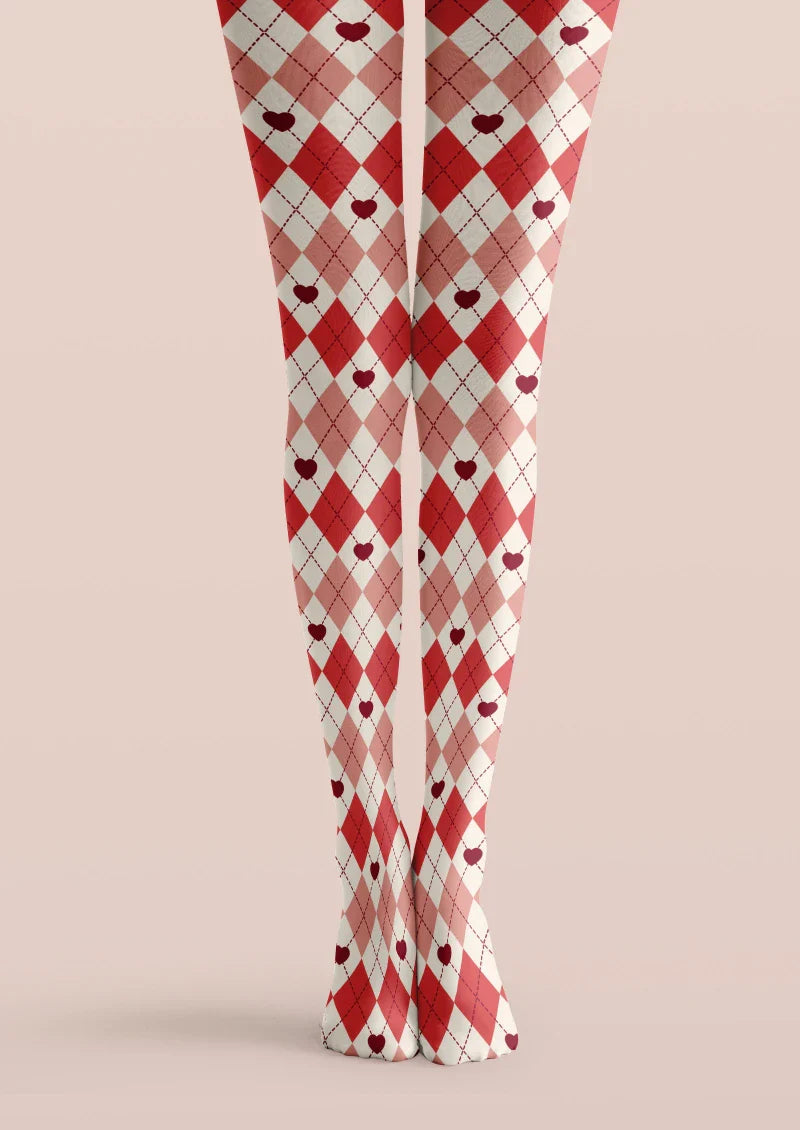 Red White Argyle Tights Hosiery Pantyhose
