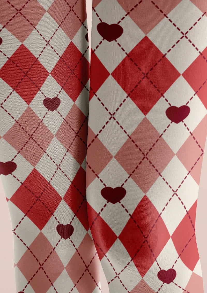 Red White Argyle Tights Hosiery Pantyhose