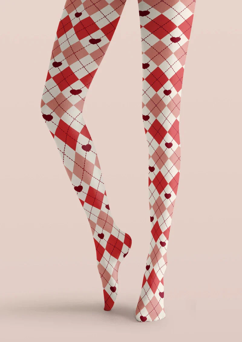 Red White Argyle Tights Hosiery Pantyhose