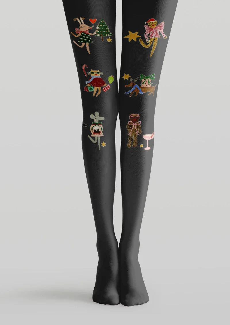 Black Decorative Graphic Tights Hosiery Pantyhose
