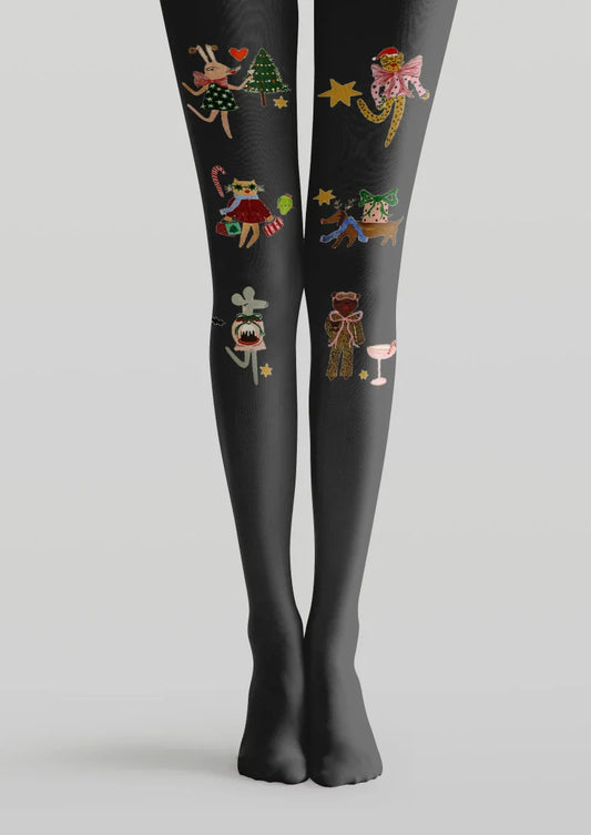 Black Decorative Graphic Tights Hosiery Pantyhose