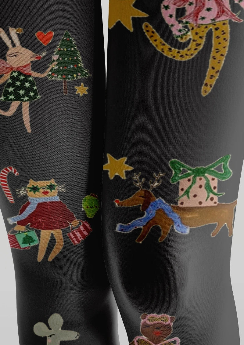 Black Decorative Graphic Tights Hosiery Pantyhose