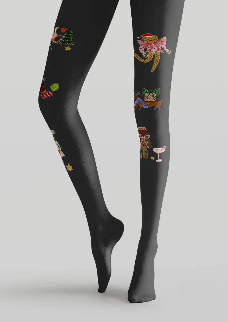 Black Decorative Graphic Tights Hosiery Pantyhose