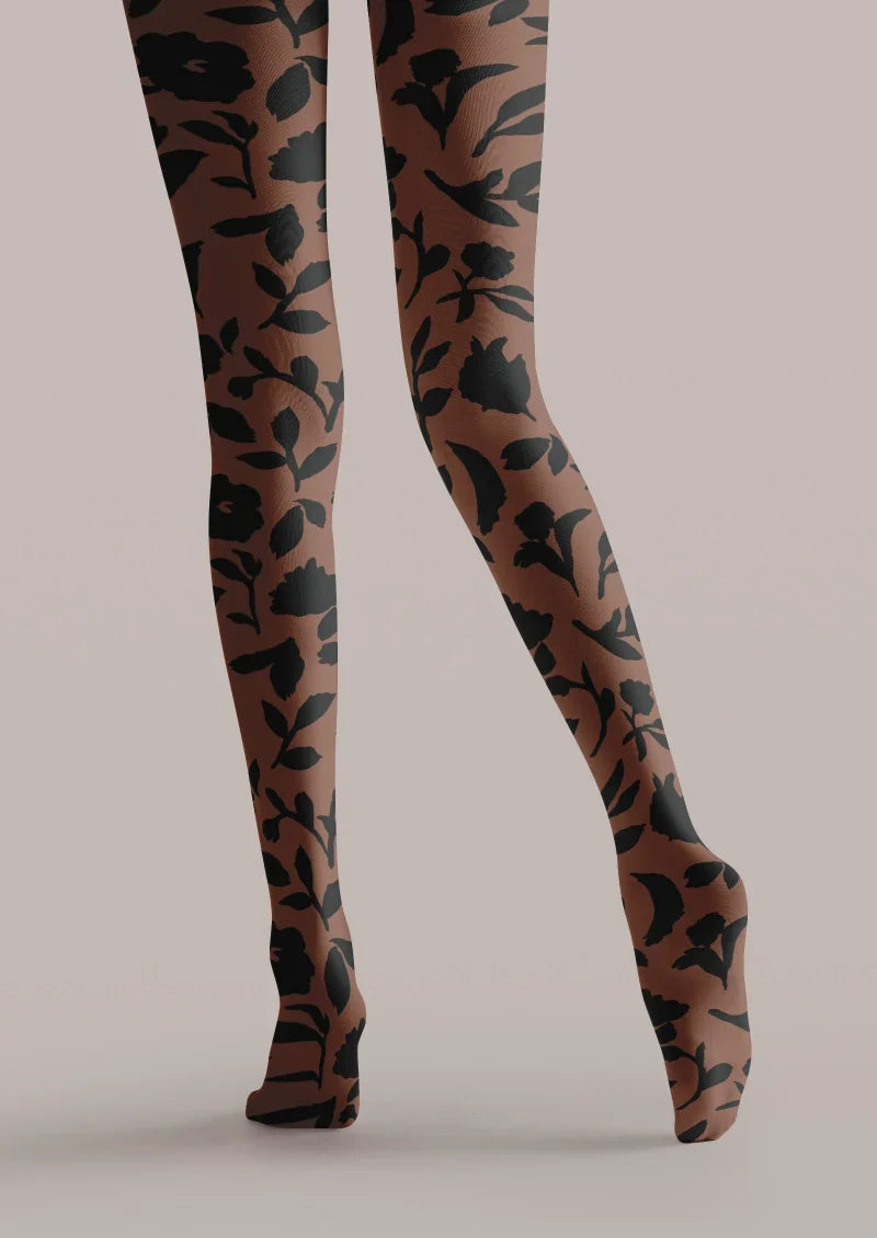 Brown Floral Graphic Tights Hosiery Pantyhose