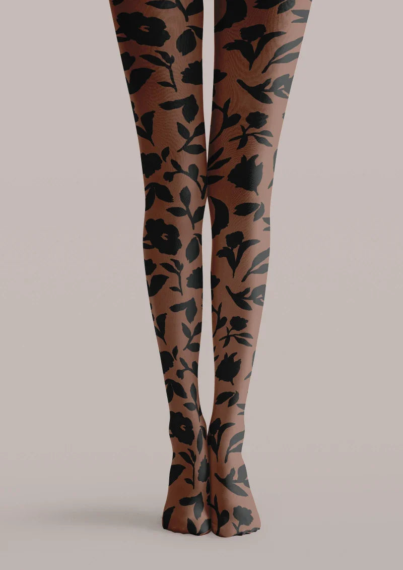 Brown Floral Graphic Tights Hosiery Pantyhose