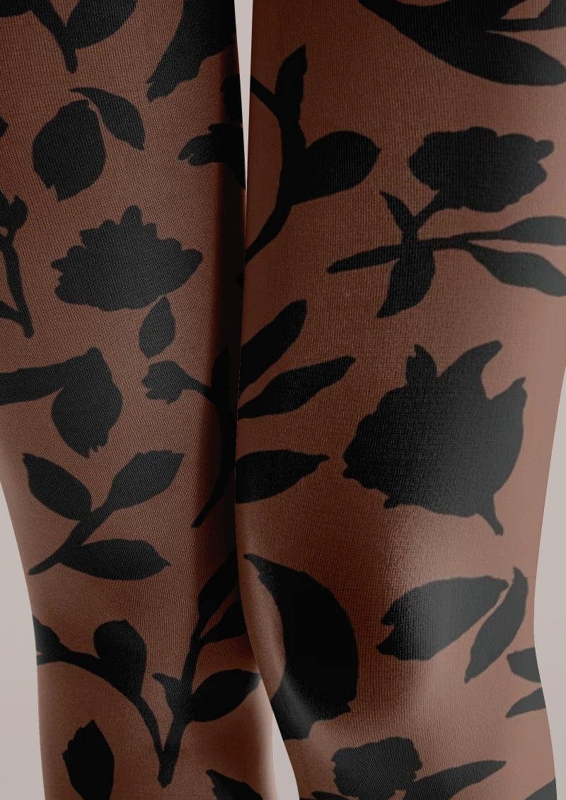 Brown Floral Graphic Tights Hosiery Pantyhose