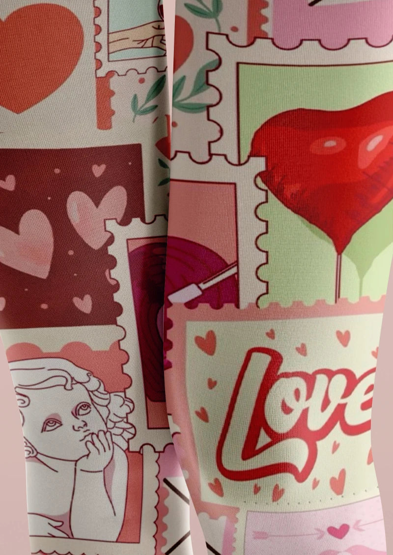 Pink Red Heart Graphic Tights Hosiery Pantyhose
