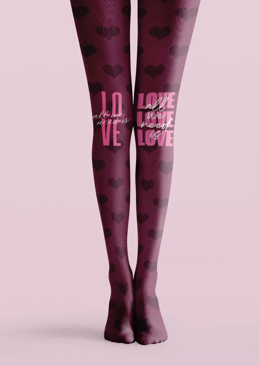 Purple Love Text Graphic Tights Hosiery Pantyhose