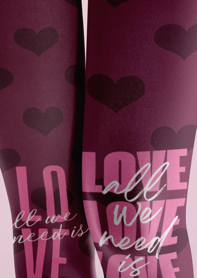 Purple Love Text Graphic Tights Hosiery Pantyhose