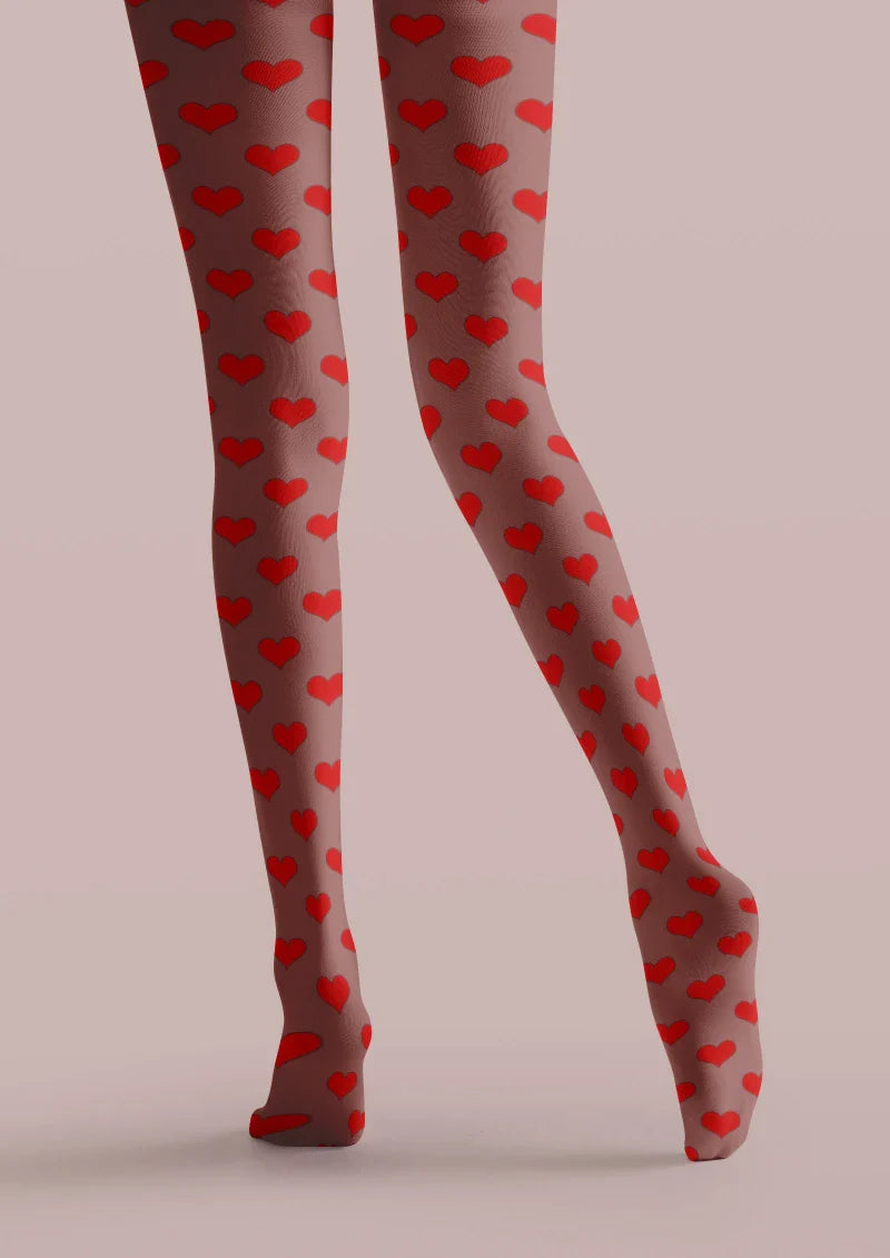 Red Heart Polka Dot Tights Hosiery Pantyhose