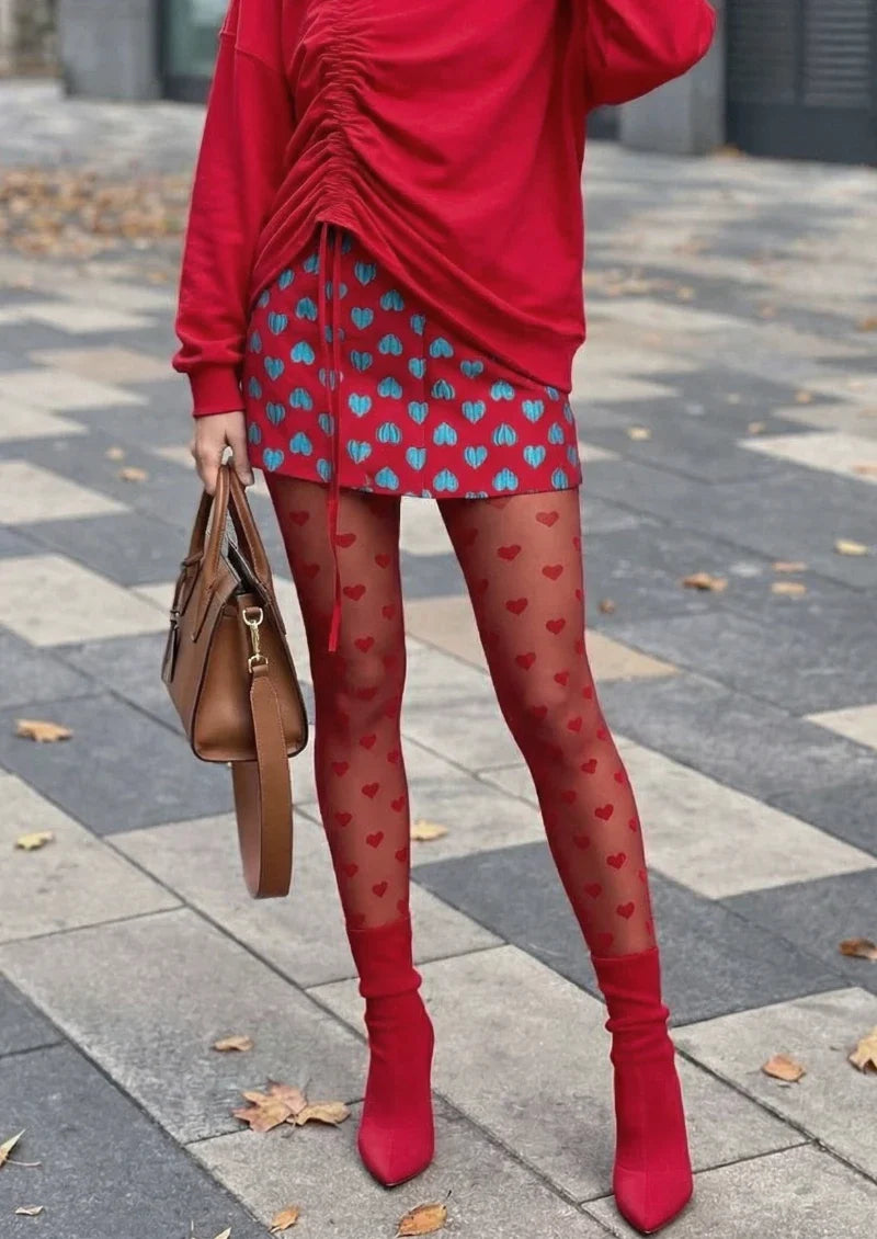 Red Heart Polka Dot Tights Hosiery Pantyhose