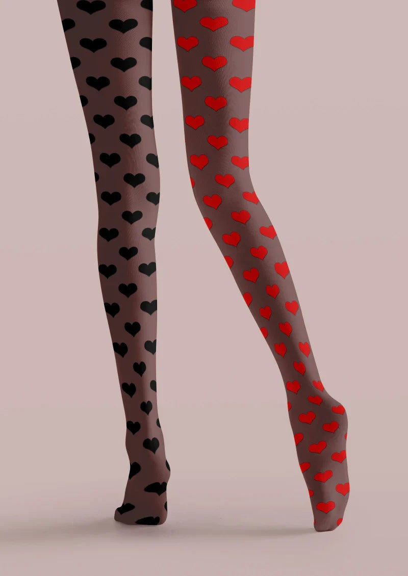Black Red Heart Polka Dot Tights Hosiery Pantyhose
