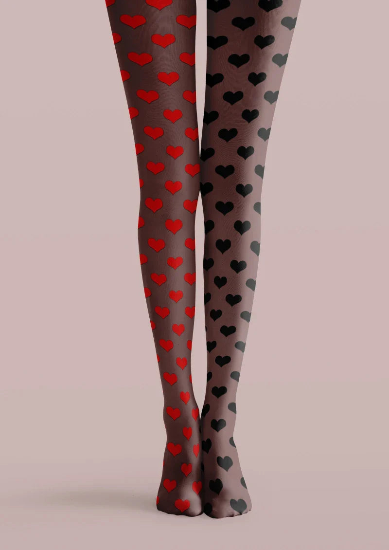 Black Red Heart Polka Dot Tights Hosiery Pantyhose