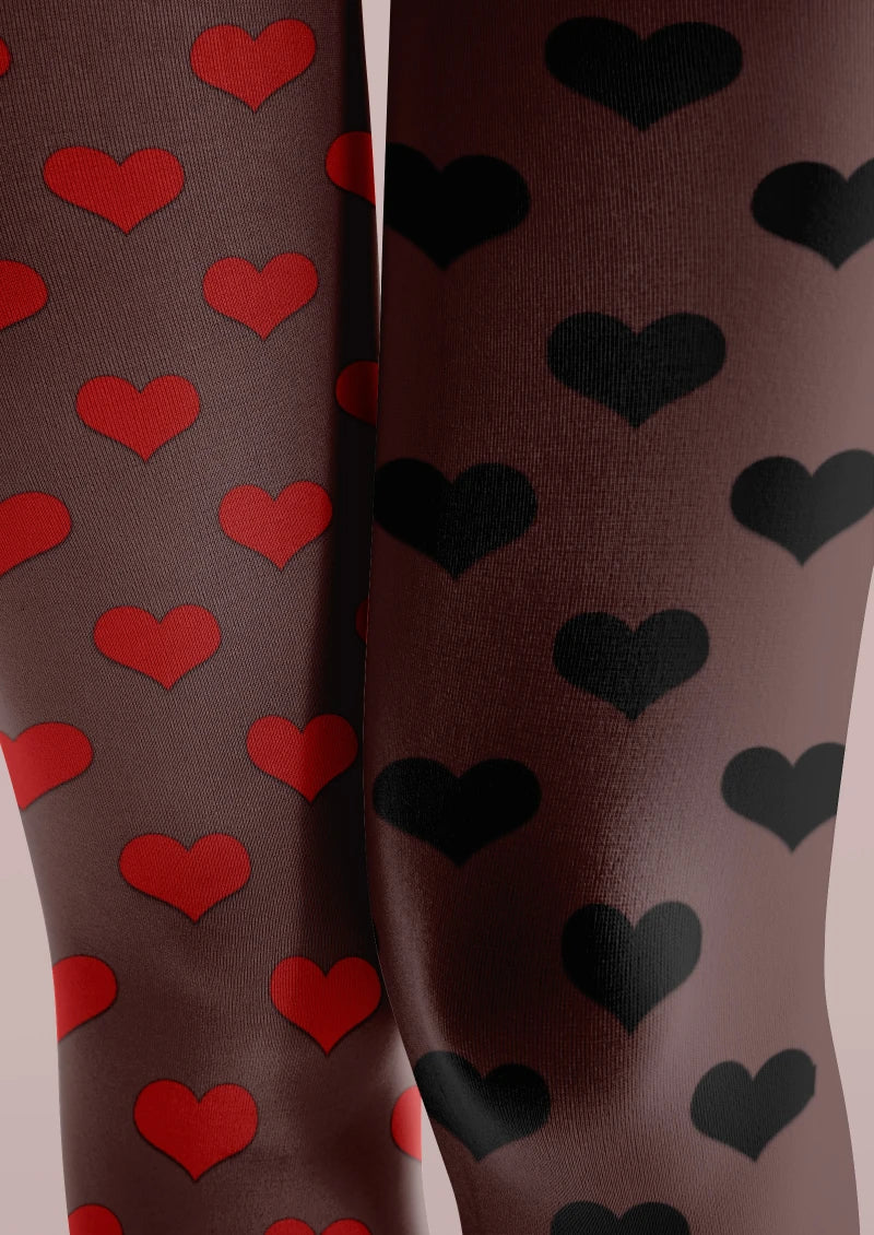 Black Red Heart Polka Dot Tights Hosiery Pantyhose