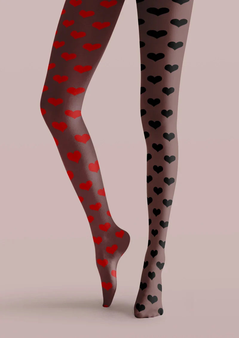 Black Red Heart Polka Dot Tights Hosiery Pantyhose