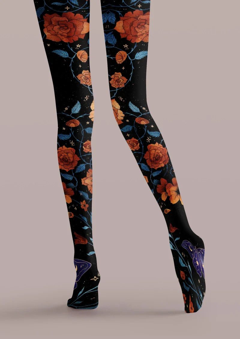 Black Colorful Floral Tights Hosiery Pantyhose