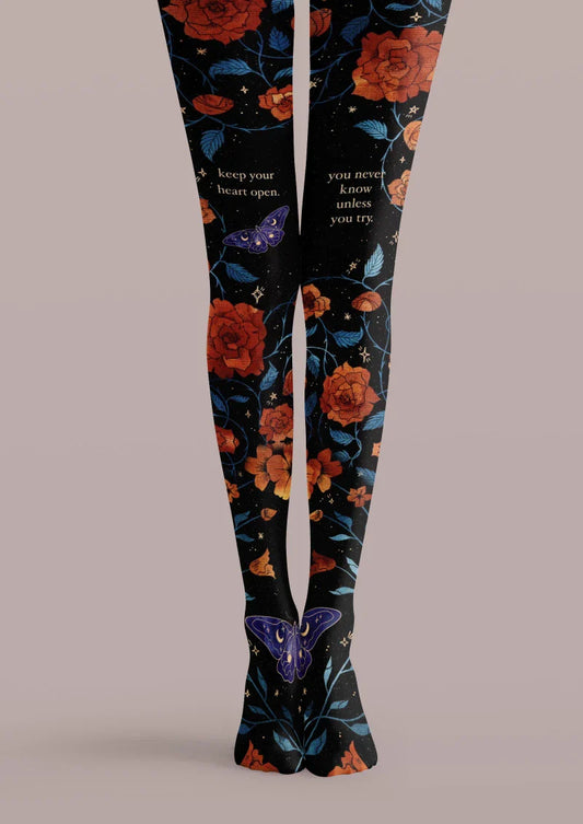Black Colorful Floral Tights Hosiery Pantyhose