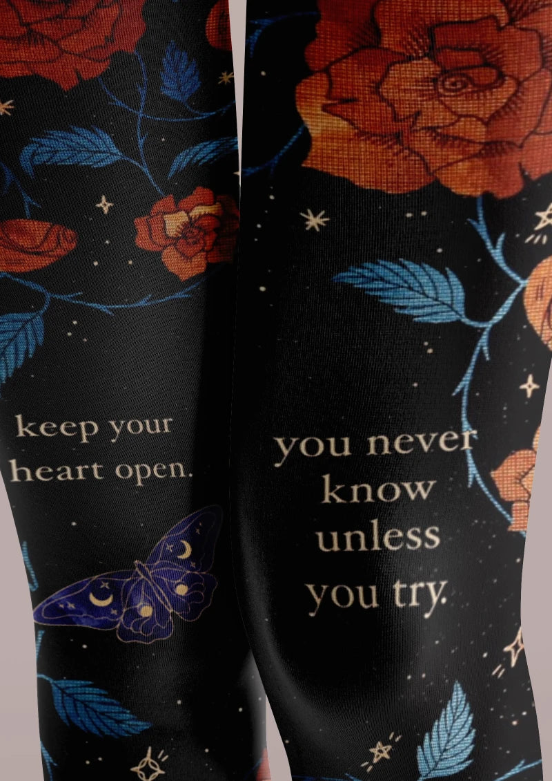 Black Colorful Floral Tights Hosiery Pantyhose