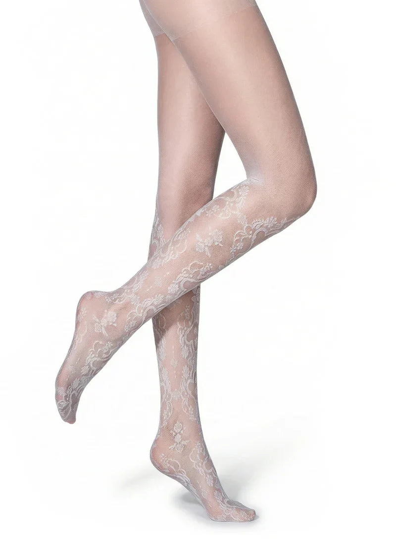 Elegant Cut-Out Floral Jacquard Sheer Pantyhose Tights Hosiery