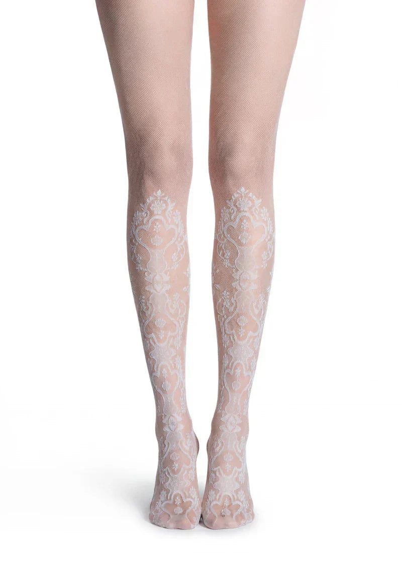 Elegant Cut-Out Floral Jacquard Sheer Pantyhose Tights Hosiery