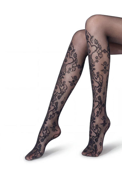 Elegant Cut-Out Floral Jacquard Sheer Pantyhose Tights Hosiery