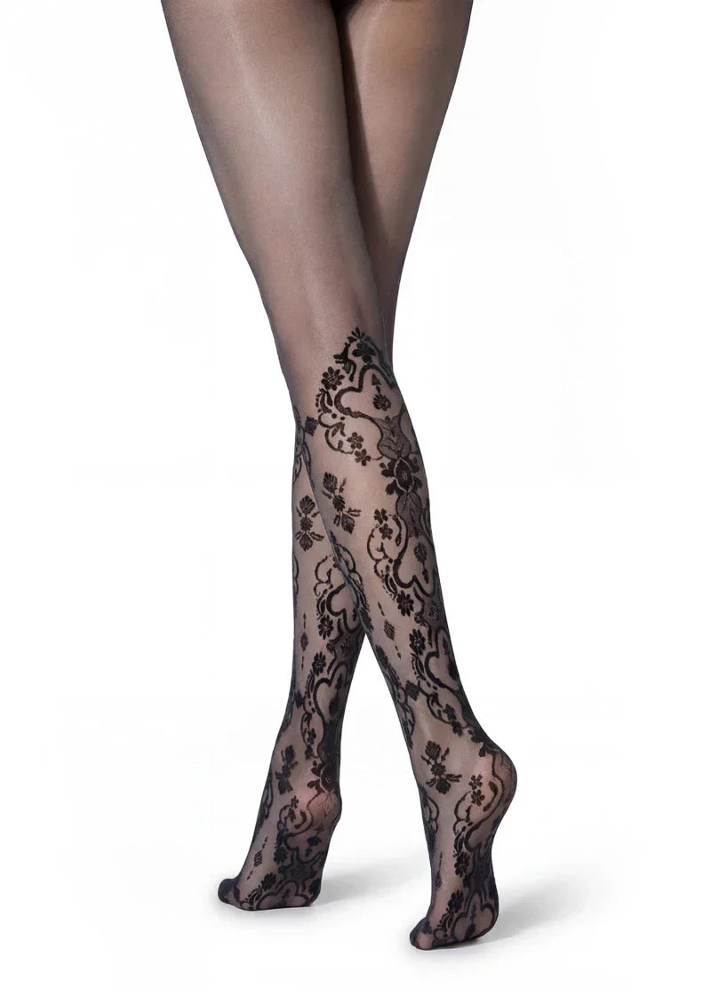 Elegant Cut-Out Floral Jacquard Sheer Pantyhose Tights Hosiery
