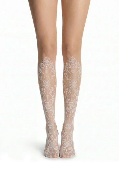 Elegant Cut-Out Floral Jacquard Sheer Pantyhose Tights Hosiery