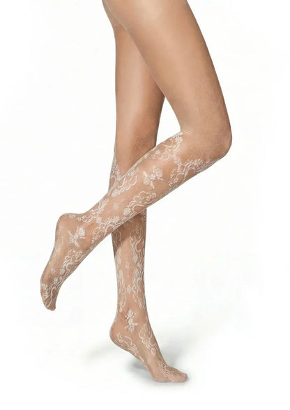 Elegant Cut-Out Floral Jacquard Sheer Pantyhose Tights Hosiery