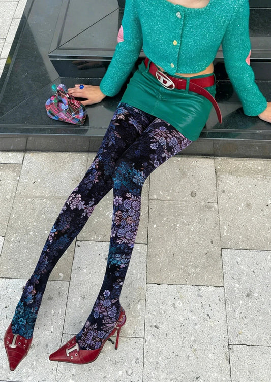 Black Cherry Blossom Tights Hosiery Pantyhose