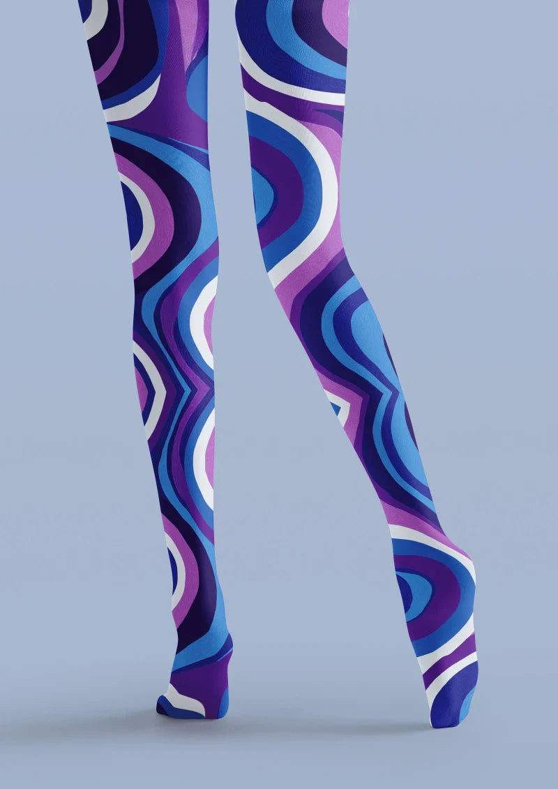 Blue Purple Wave Graphic Tights Hosiery Pantyhose
