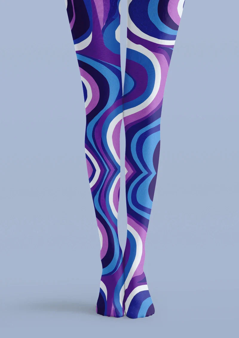 Blue Purple Wave Graphic Tights Hosiery Pantyhose