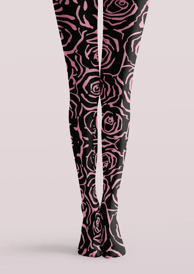 Pink Black Abstract Line Tights Hosiery Pantyhose