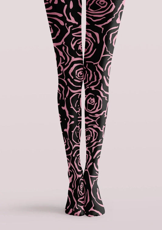 Pink Black Abstract Line Tights Hosiery Pantyhose