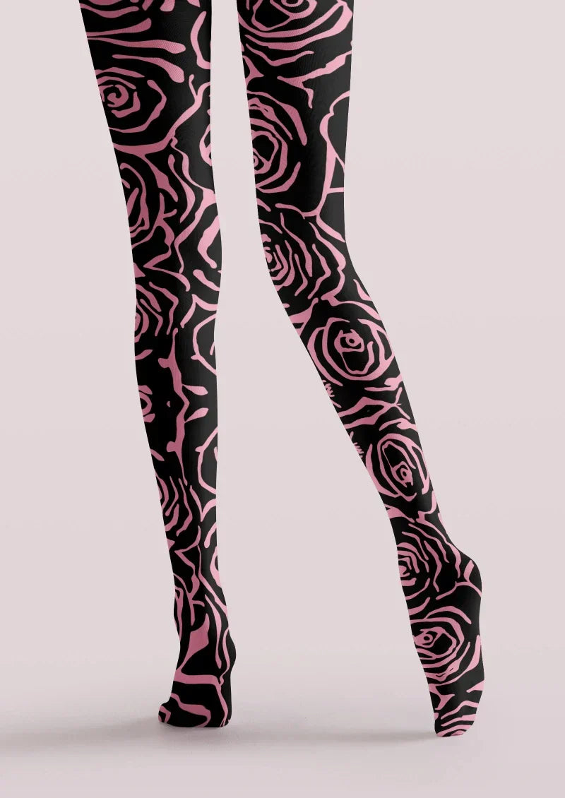 Pink Black Abstract Line Tights Hosiery Pantyhose
