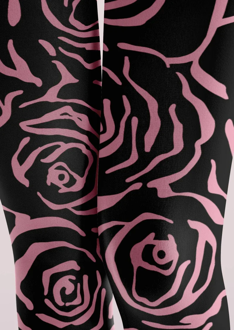 Pink Black Abstract Line Tights Hosiery Pantyhose