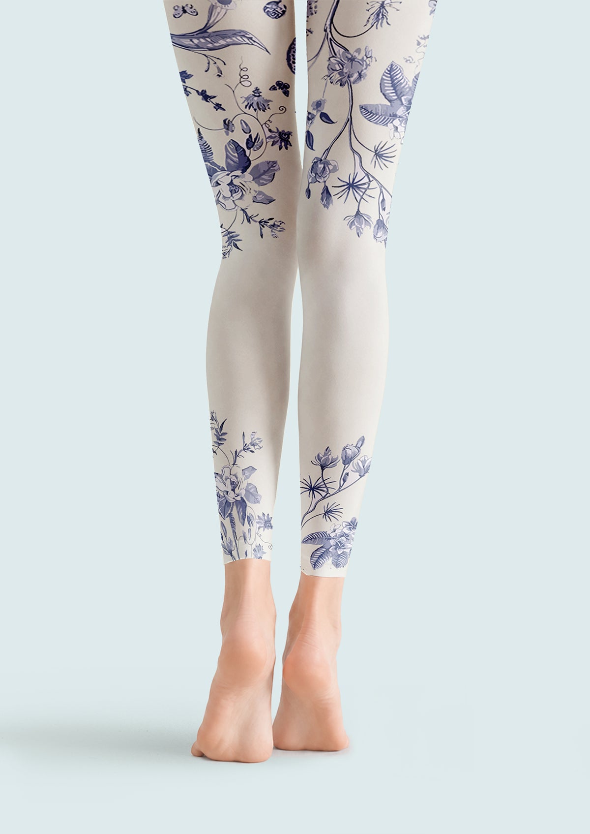Porcelain Floral Footless Tights Hosiery Leggings