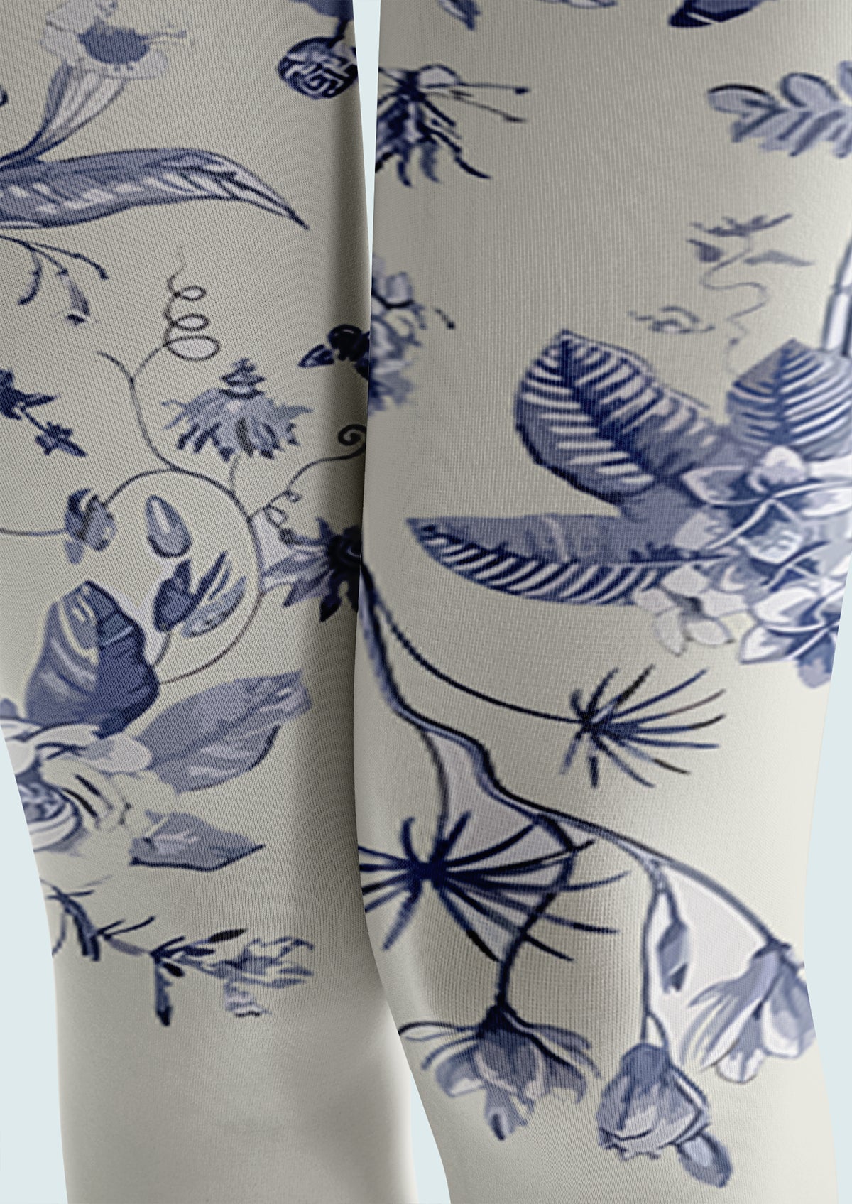 Porcelain Floral Footless Tights Hosiery Leggings