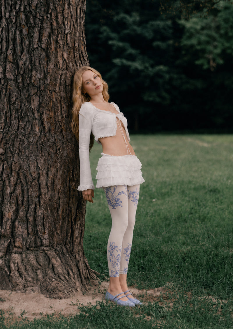 Porcelain Floral Footless Tights Hosiery Leggings