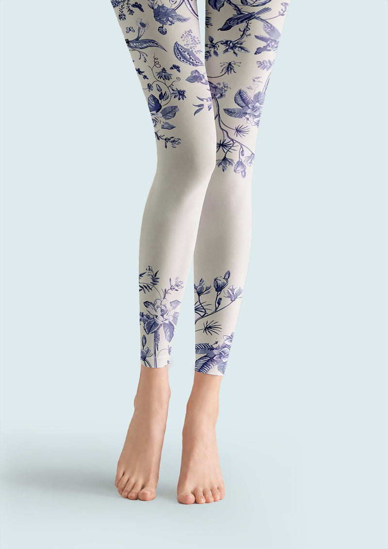 Porcelain Floral Footless Tights Hosiery Leggings