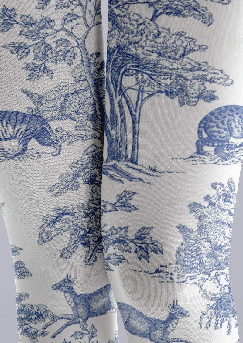 Blue White Porcelain Floral Tights Hosiery Pantyhose