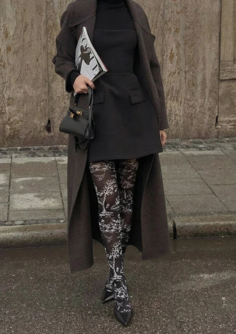 Black Gray Abstract Texture Tights Hosiery Pantyhose