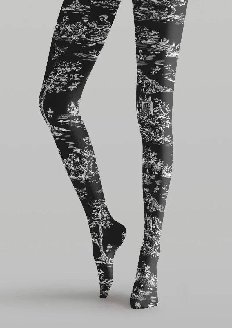 Black Gray Abstract Texture Tights Hosiery Pantyhose