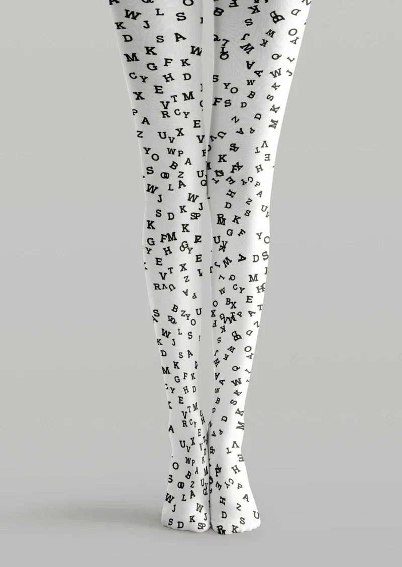 White Black Star Graphic Tights Hosiery Pantyhose