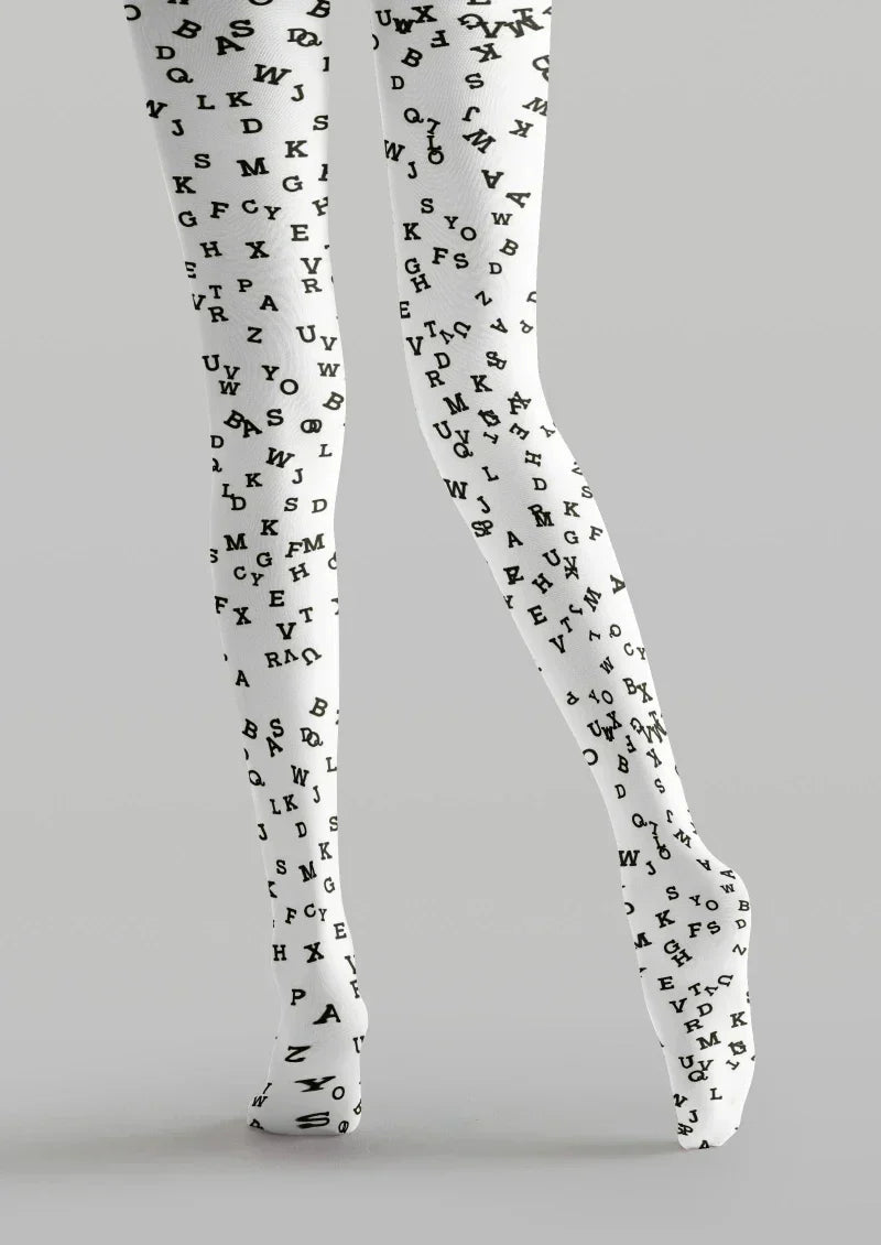 White Black Star Graphic Tights Hosiery Pantyhose