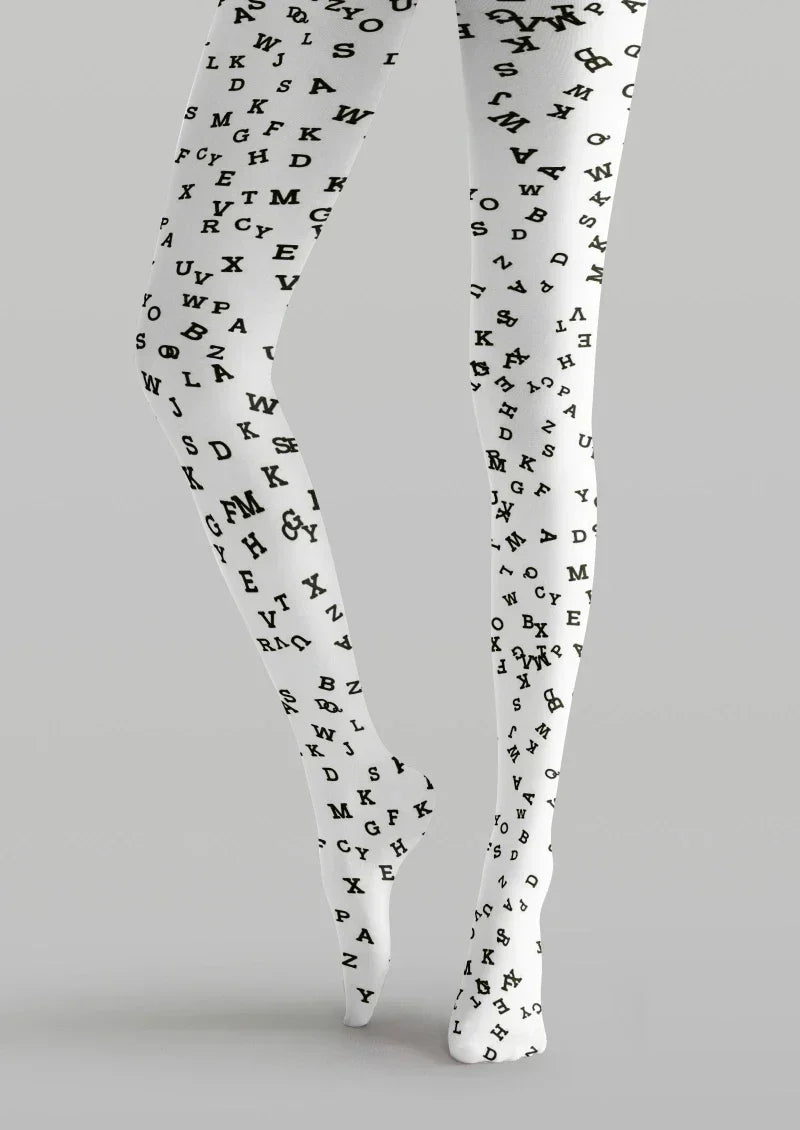 White Black Star Graphic Tights Hosiery Pantyhose