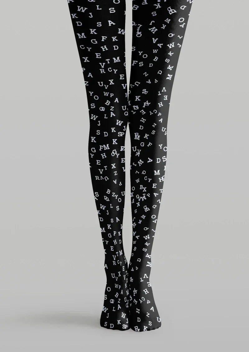 Black White Letter Graphic Tights Hosiery Pantyhose